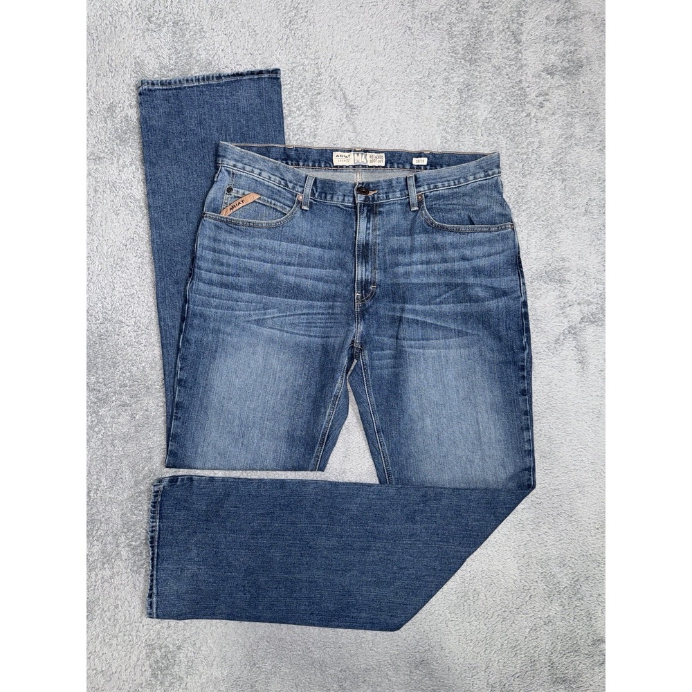 Ariat M4 Legacy Relaxed Boot Cut Jeans 38x38 Western Cowboy Whiskered Wash Denim